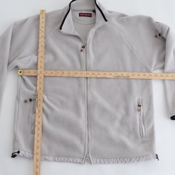 Vintage 90S Nevada Zip Up Arm Zipper Pocket Soft Fleece Taupe Sweater Medium - Picture 4 of 12